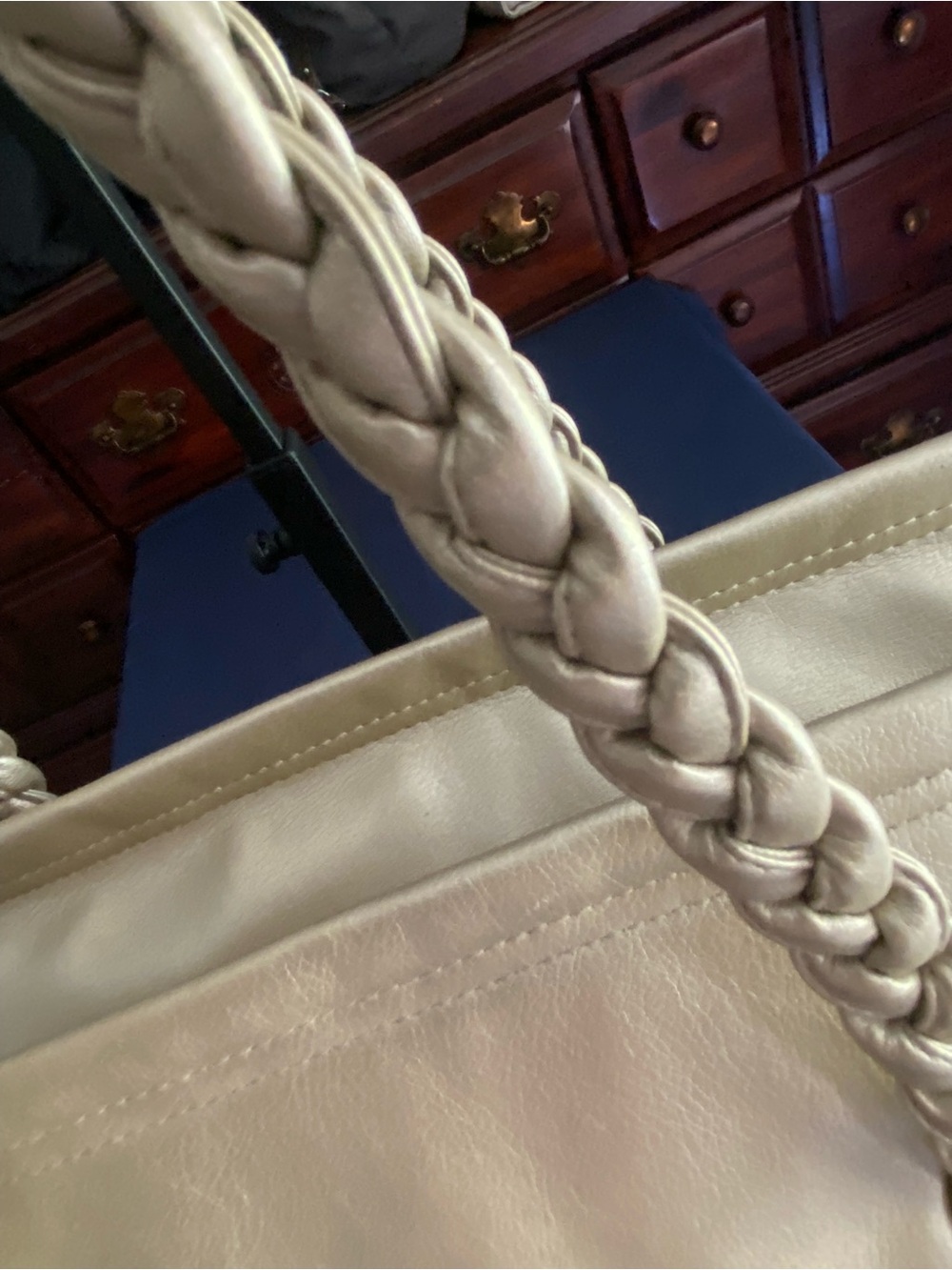 Lancôme Paris Gold Metallic Tote / Overnight Bag Braided Rope Handles Champagne - Picture 8 of 13